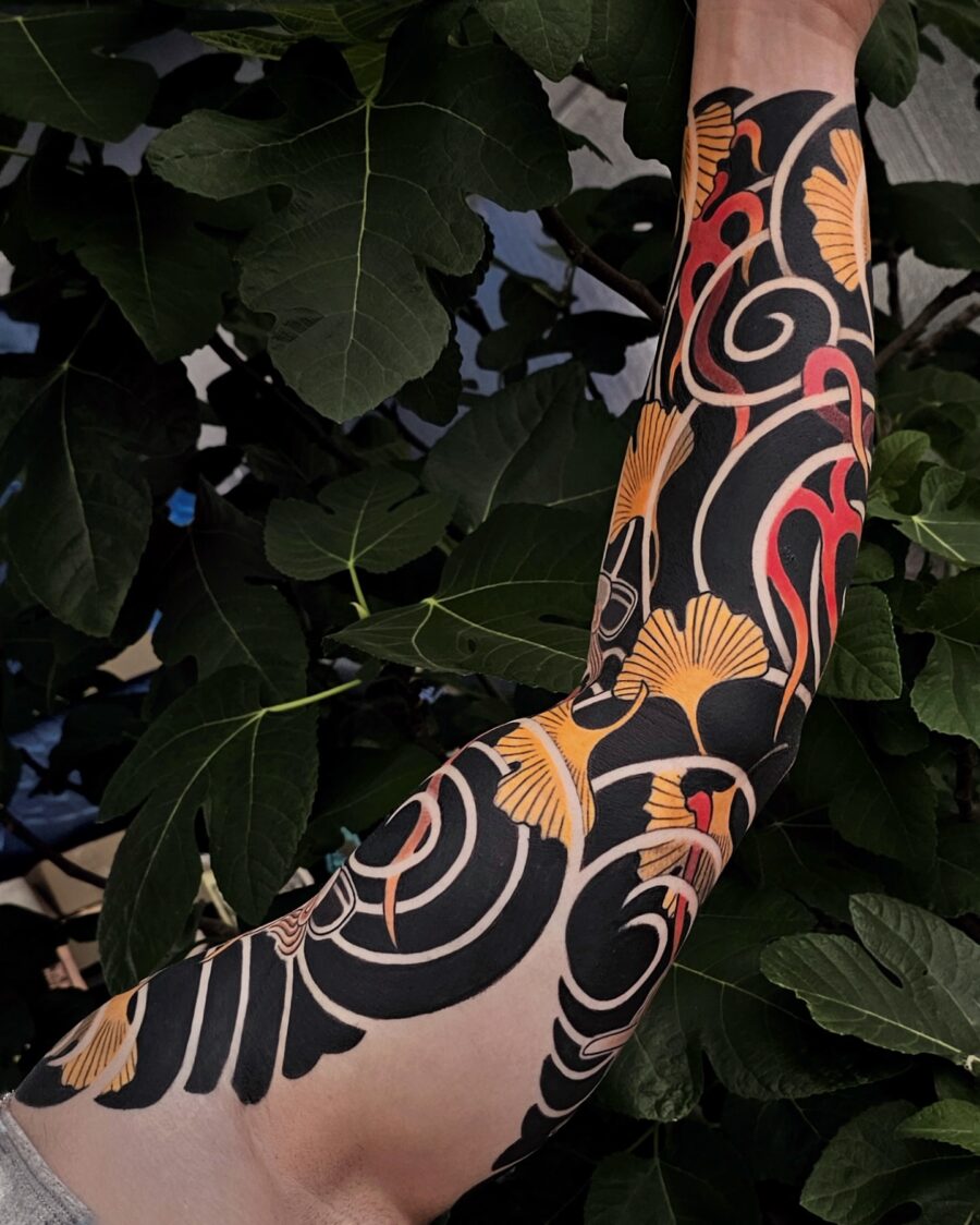 Vibrant Japanese Tattoo Sleeve with Nature Motifs Tattoo on skin