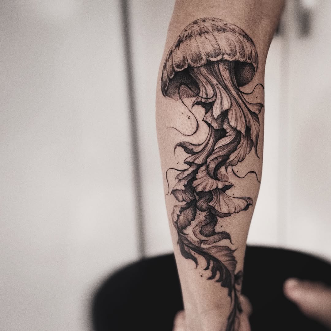 Stylish and intricate jellyfish tattoo design Tattoo on skin