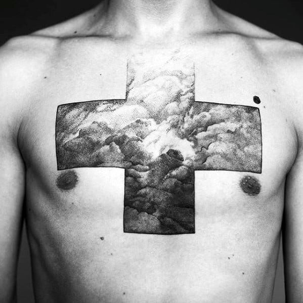 Outlined Greek Cross Tattoo with Rocks Inside Tattoo on skin