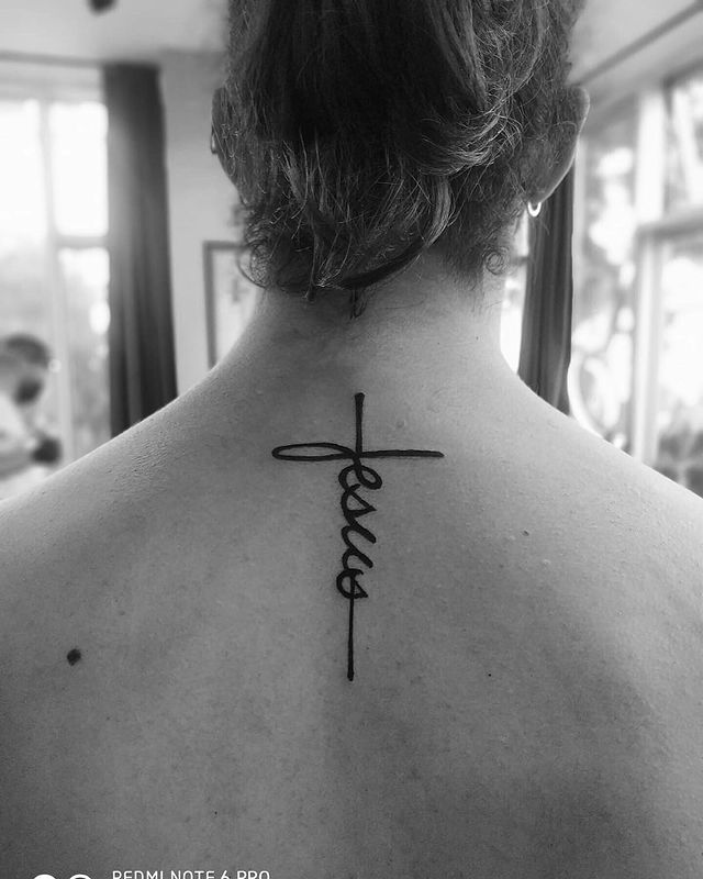 Simple Jesus Word Cross Tattoo Design Tattoo on skin