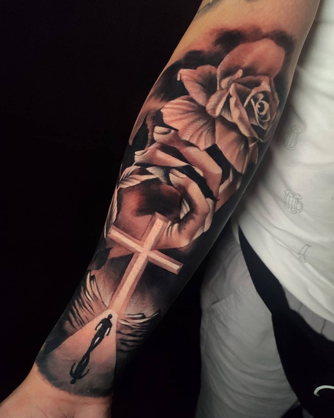 Walk by Faith to Eternal Salvation Cross Tattoo Tattoo on skin