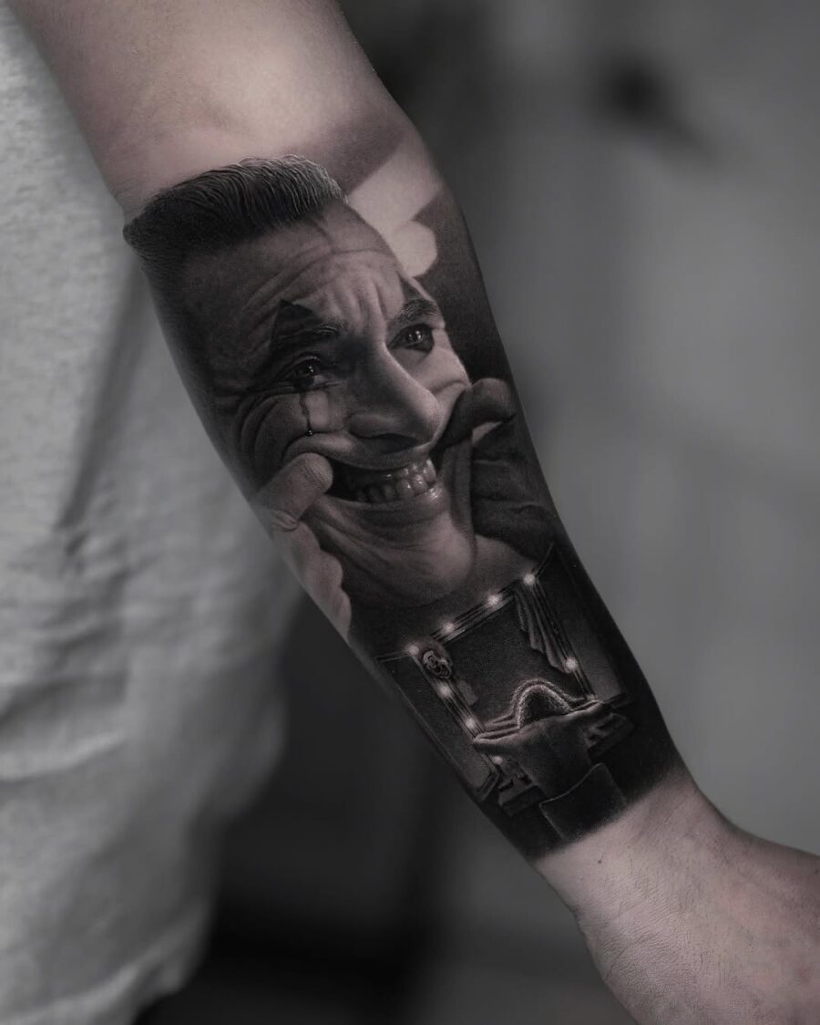 Intricate Joker Tattoo Showcasing Classic Expression Tattoo on skin