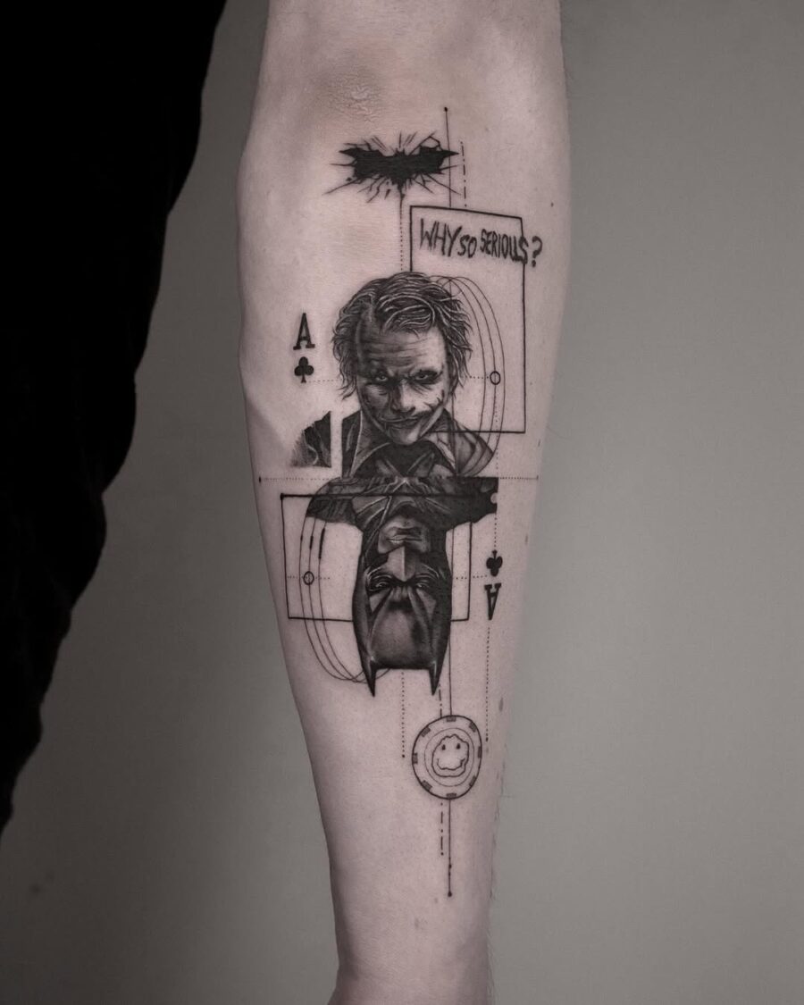 Intricate Joker Tattoo with Iconic Quotes Tattoo on skin