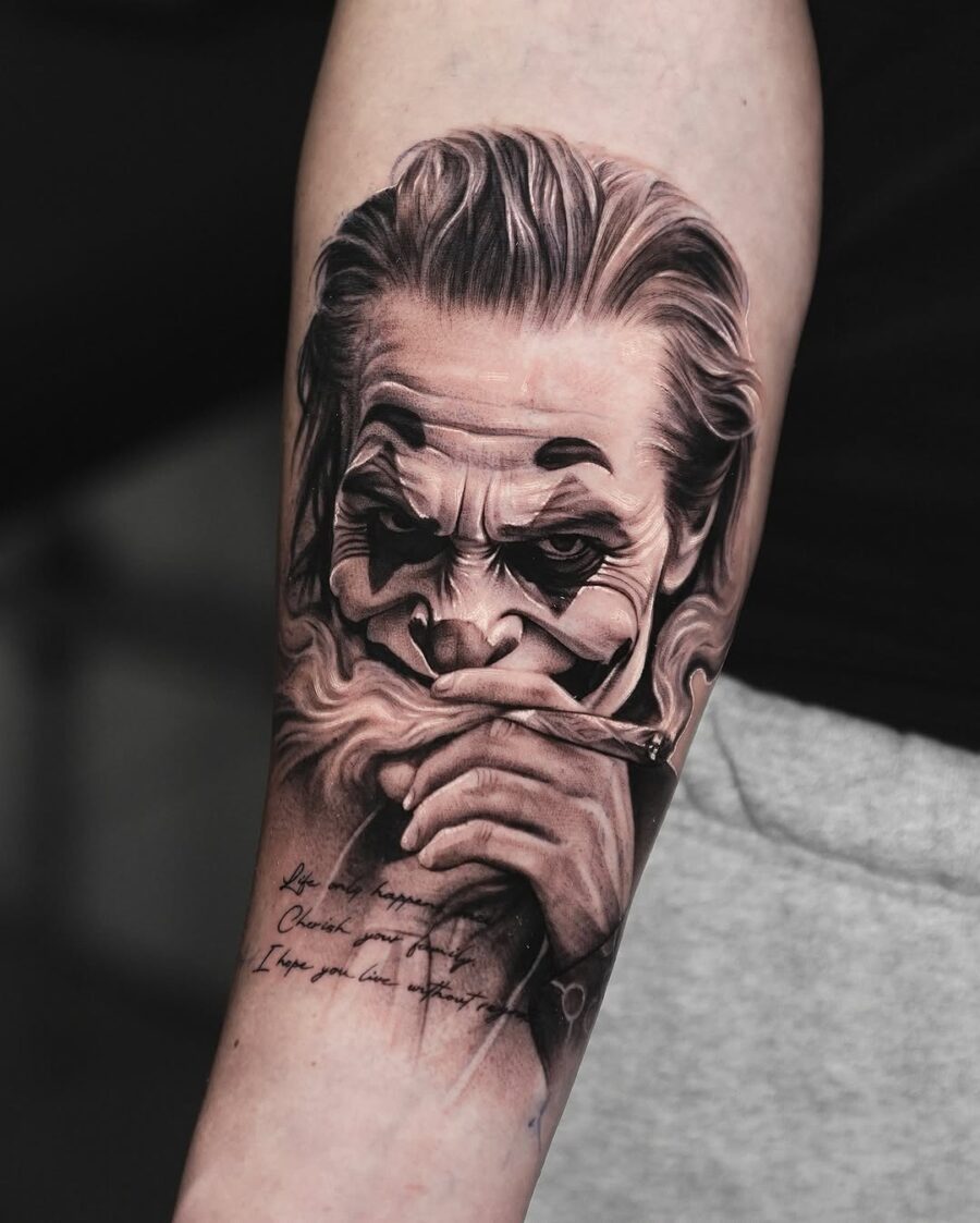 Intricate Joker Tattoo with Smoky Vibes Tattoo on skin