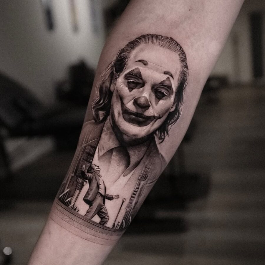 Realistic Joker Tattoo with Iconic Expression Tattoo on skin