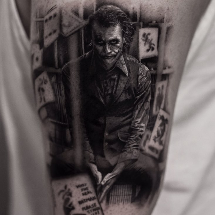 Stunning Joker Tattoo in Realistic Style Tattoo on skin