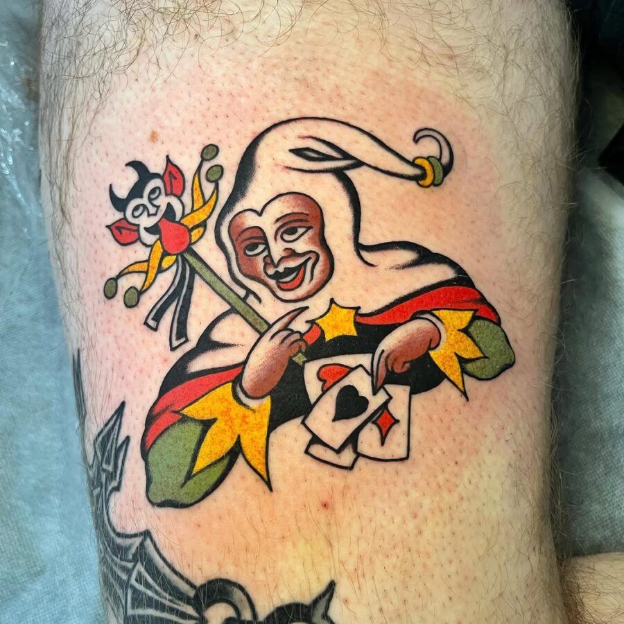 Vibrant Joker Tattoo with Jester Elements Tattoo on skin
