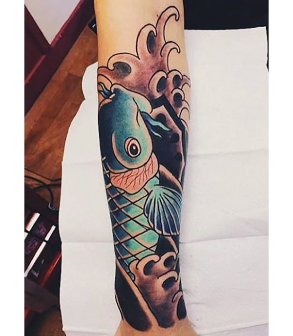 Blue Koi Fighting Against the Current Koi Fish Tattoos Tattoo on skin