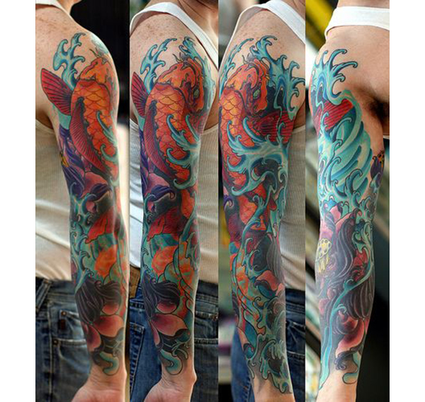 Orange Koi Fish Full Sleeve Koi Fish Tattoo Designs Tattoo on skin