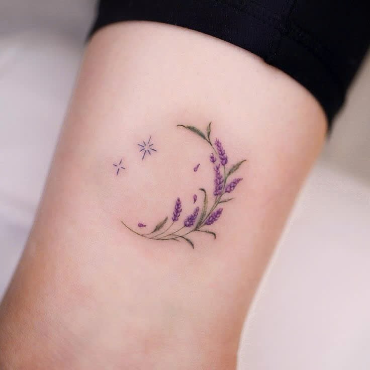 Charming lavender tattoo with whimsical elements Tattoo on skin