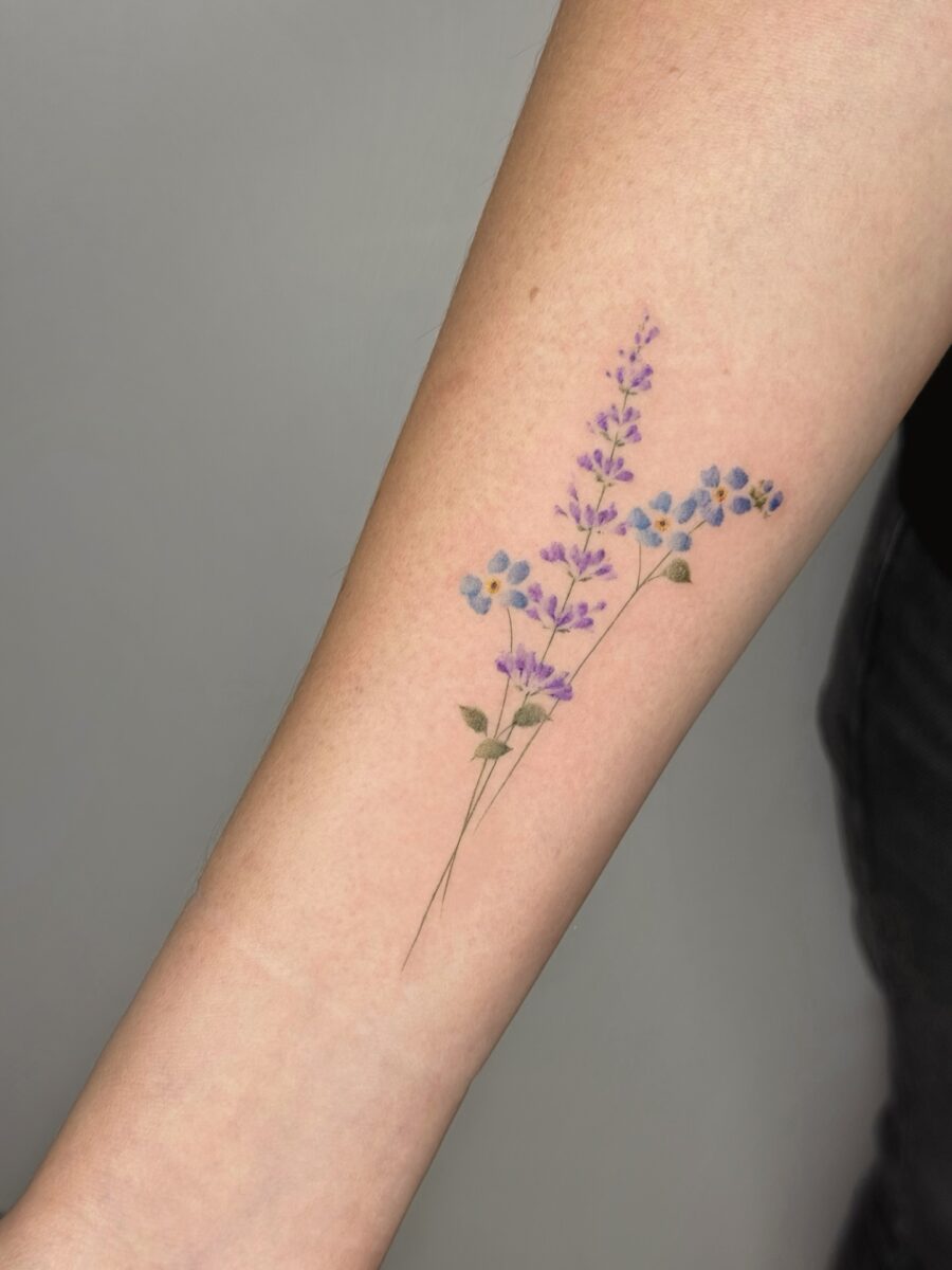 Elegant lavender tattoo on forearm Tattoo on skin
