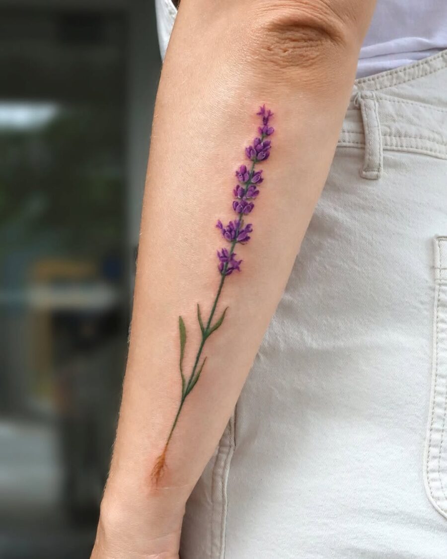 Elegant lavender tattoo on the wrist Tattoo on skin