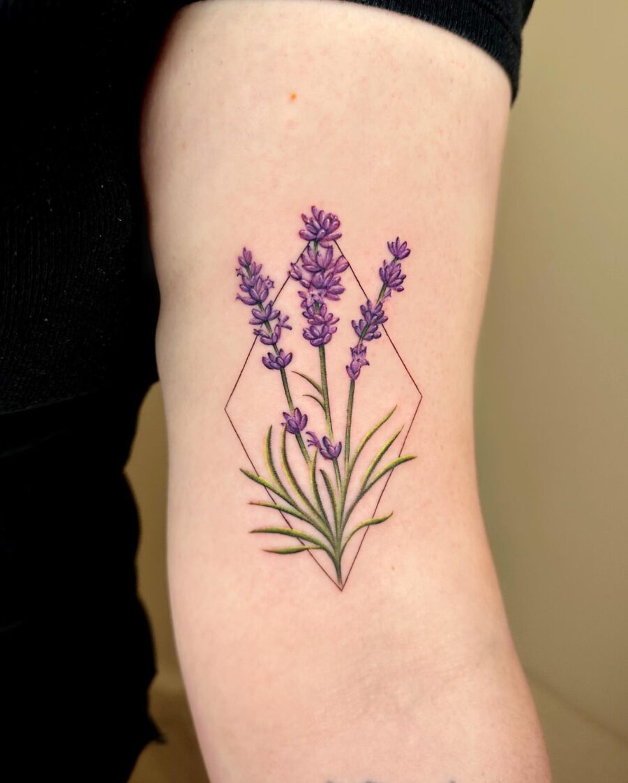 Elegant lavender tattoo with geometric design Tattoo on skin