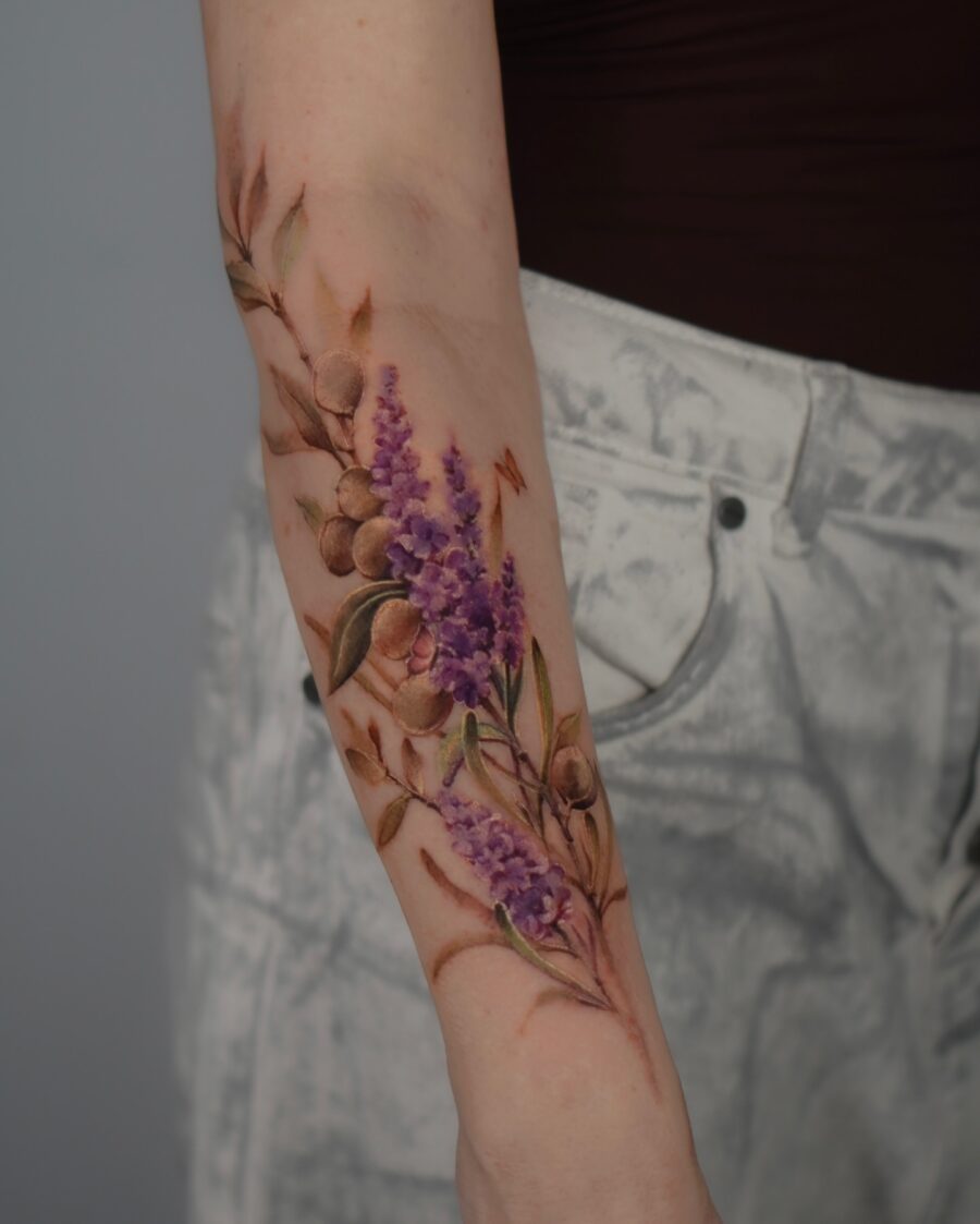 Stunning lavender tattoo design on forearm Tattoo on skin