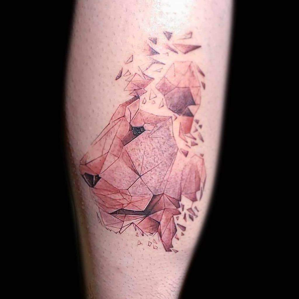 Geometric Naturally Colored Lion Head Tattoo Tattoo on skin