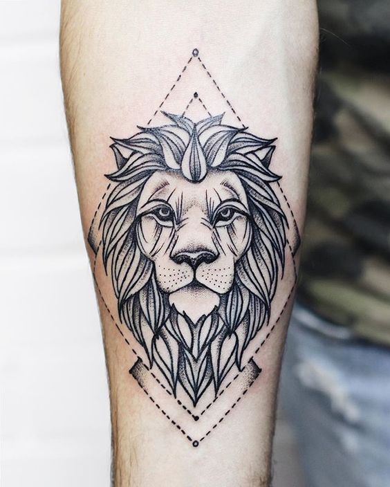 Lion King, Grayscale Lion Tattoos with Diamond Outline Tattoo on skin