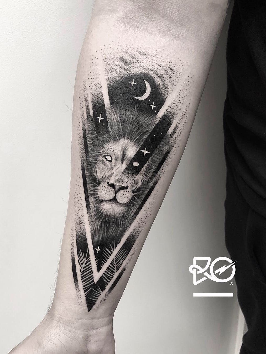 Lion Tattoo Ideas: Lion in the Sky with Feathers Tattoo Tattoo on skin