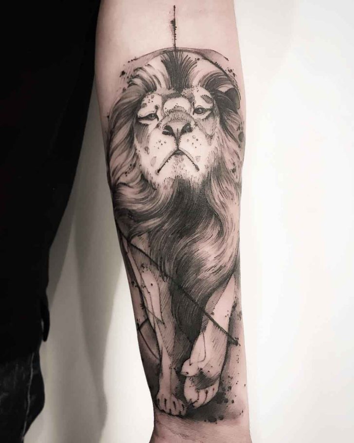 Lion King Tattoo, Head Up, Walking Proud Lion Tattoo Tattoo on skin