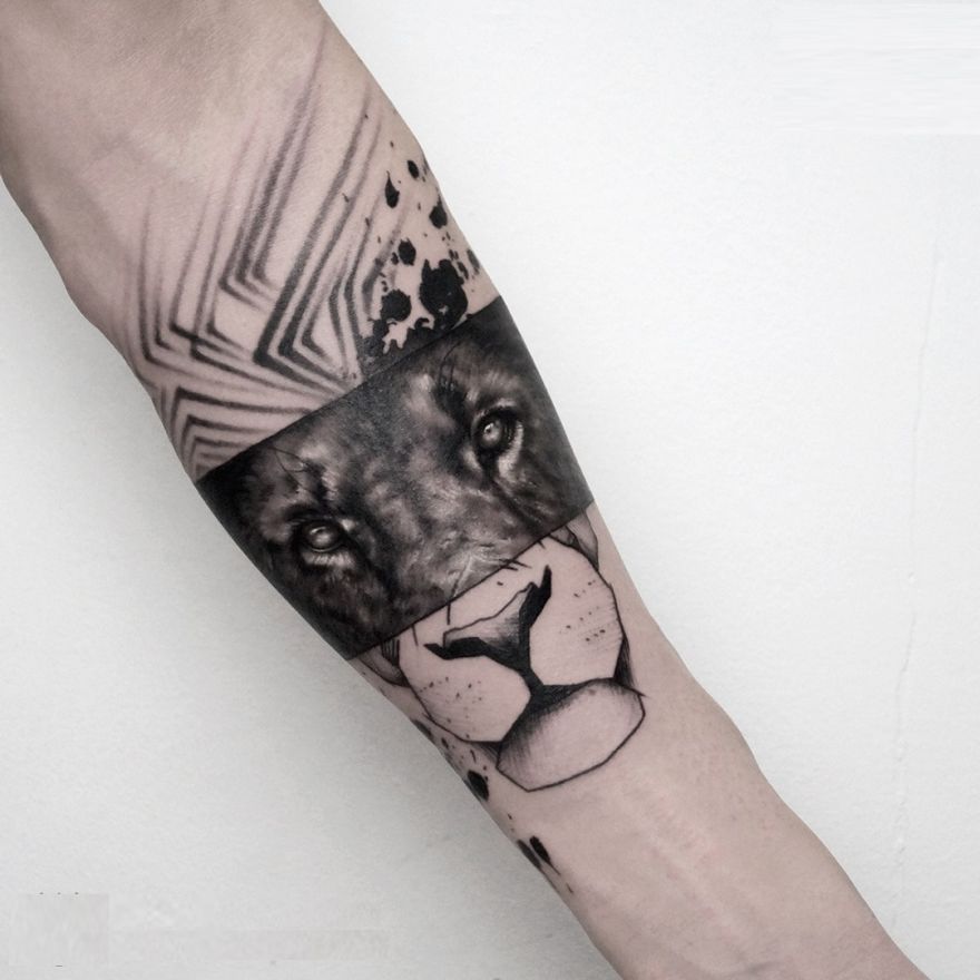 Three Styles in One Lion Tattoo Tattoo on skin