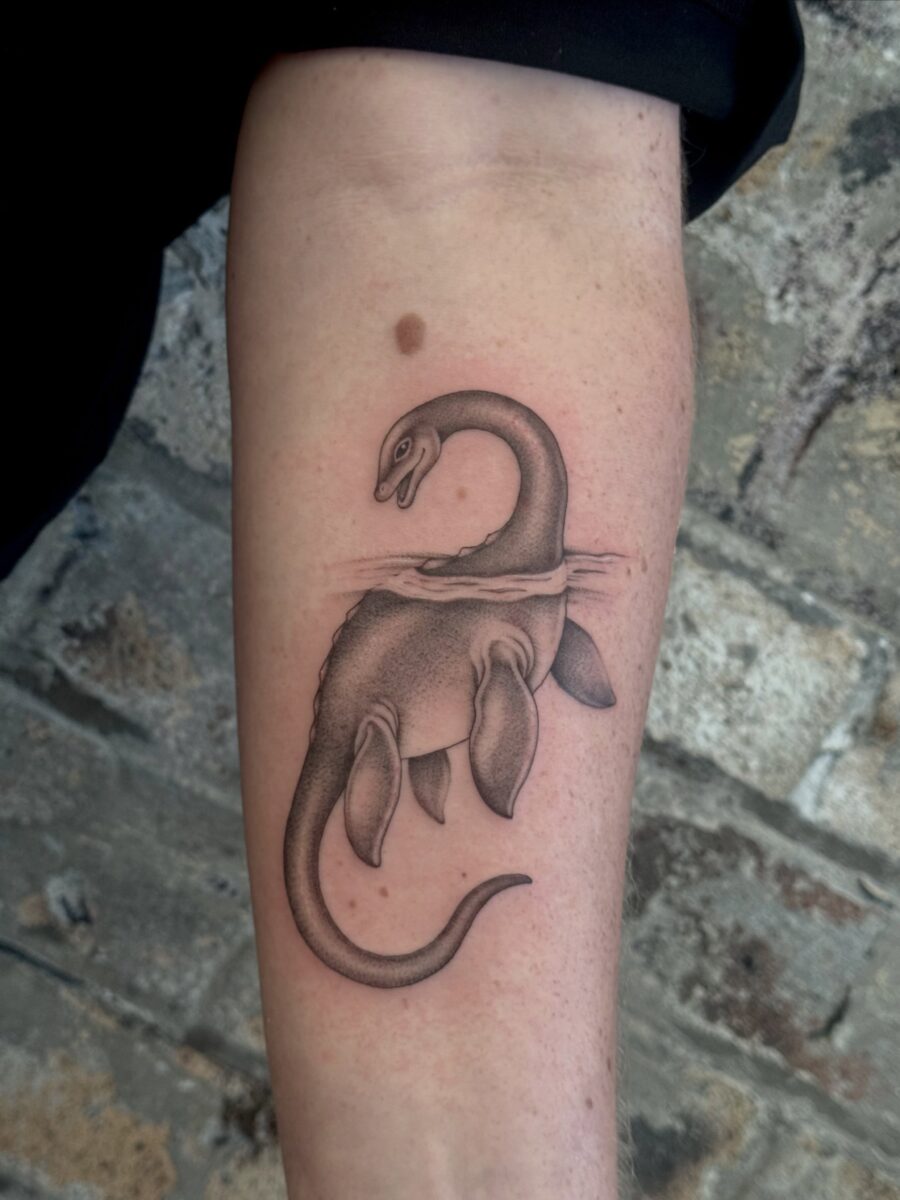 Realistic Loch Ness Monster Inked on Skin Tattoo on skin