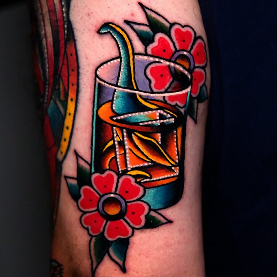 Vibrant Loch Ness Monster-inspired drink tattoo Tattoo on skin
