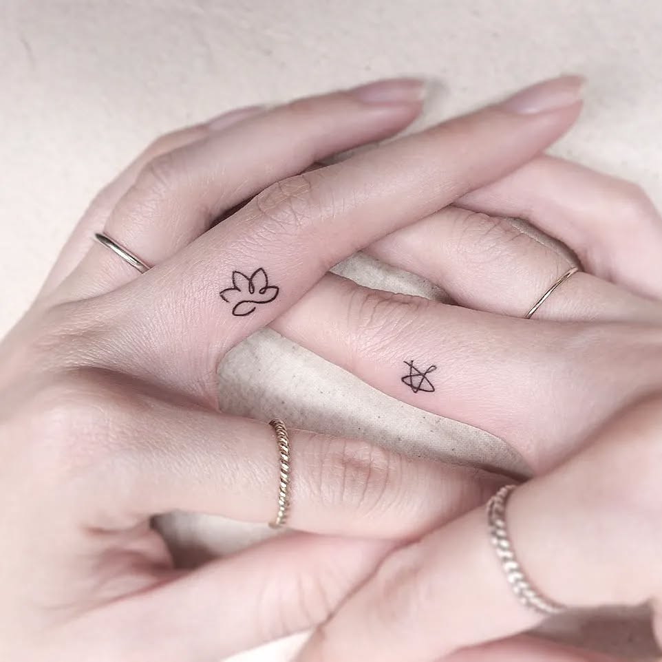 Elegant lotus tattoo on delicate fingers Tattoo on skin