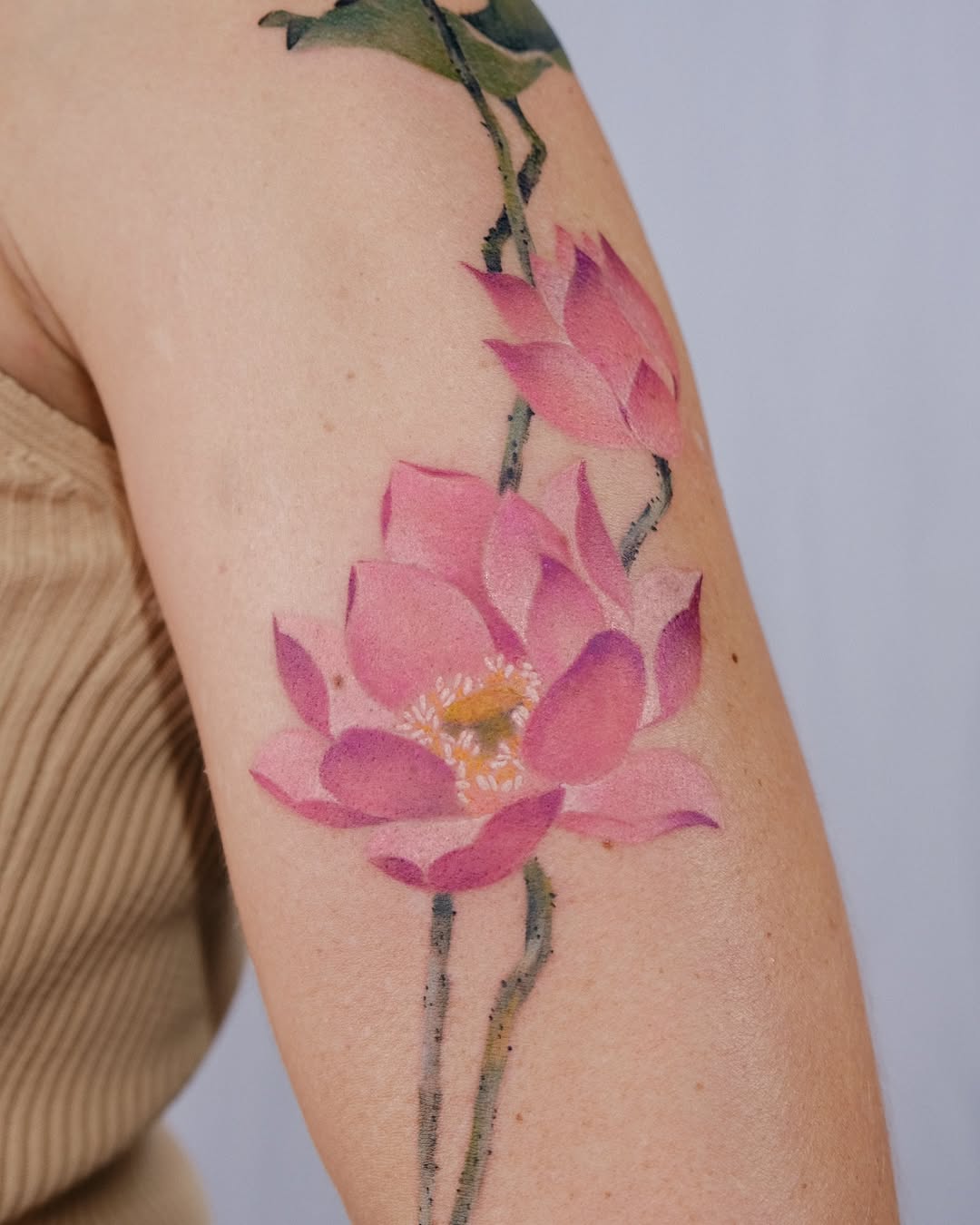 Elegant pink lotus for serene body art Tattoo on skin