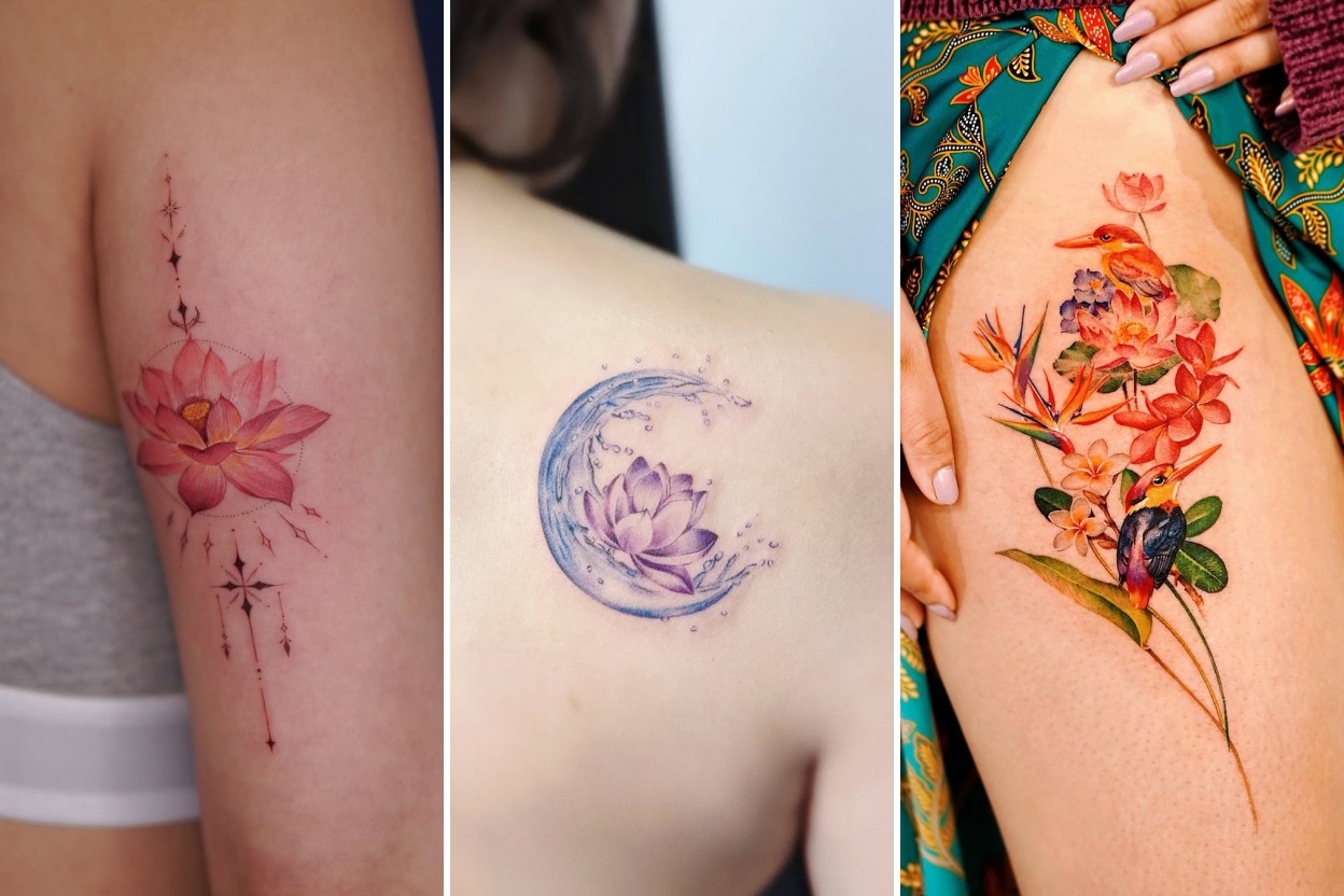 35+ Lotus Tattoo Ideas Blooming With Sacred Purity and Grace Featured 3-Panel Lookbook Collage