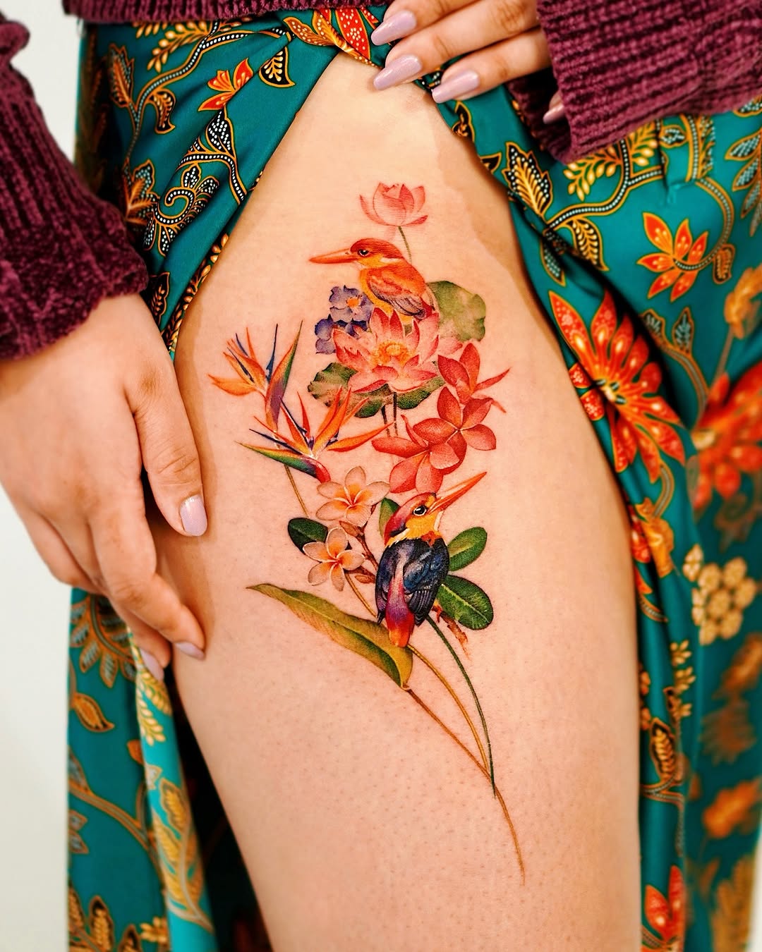 Vibrant floral lotus tattoo with vivid colors Tattoo on skin