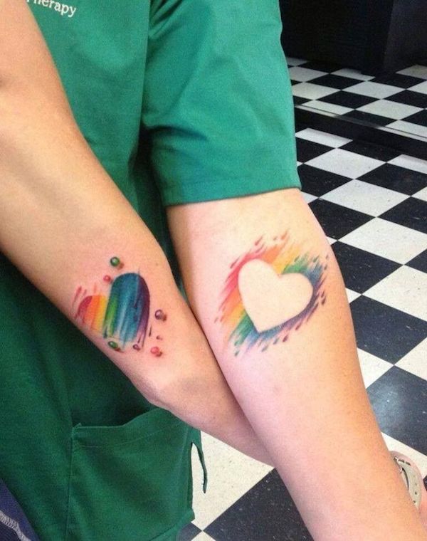 LGBTQ+ Coordinating Rainbow Heart Designs Tattoo on skin