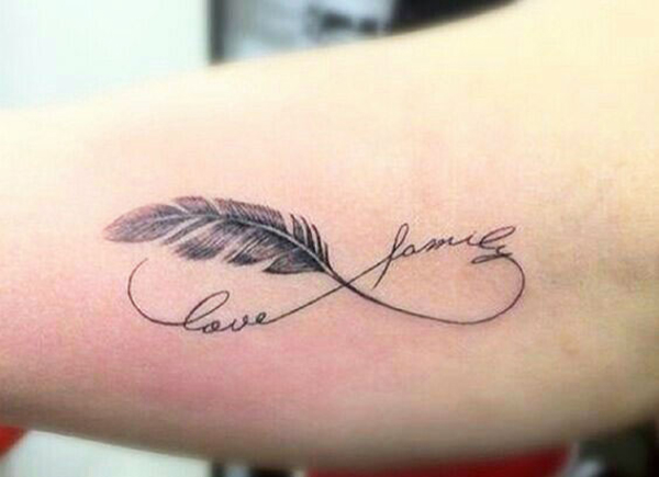 Love and Family Eternity Feather Love Tattoo Tattoo on skin