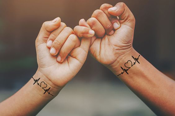 Matching EKG Heart Line Love Tattoo Design Ideas Tattoo on skin