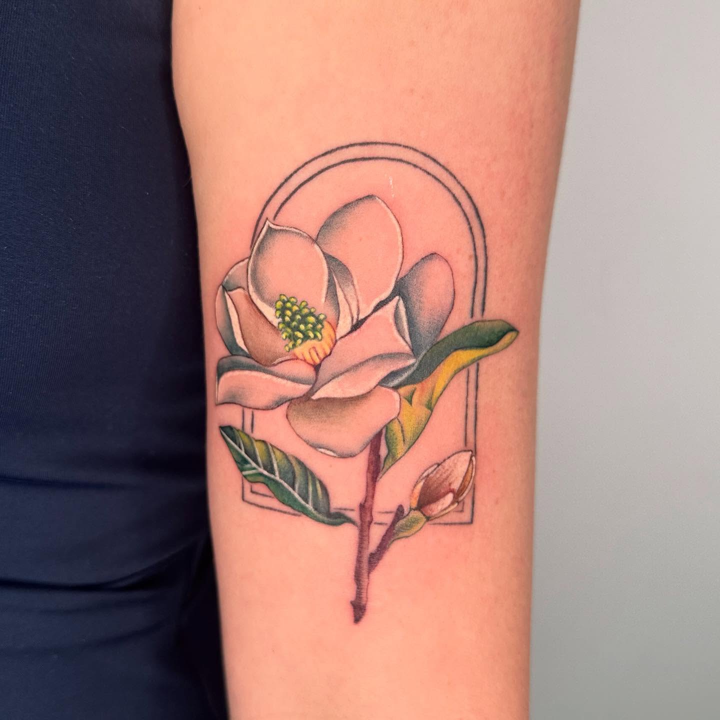 Beautiful magnolia tattoo with elegant details Tattoo on skin