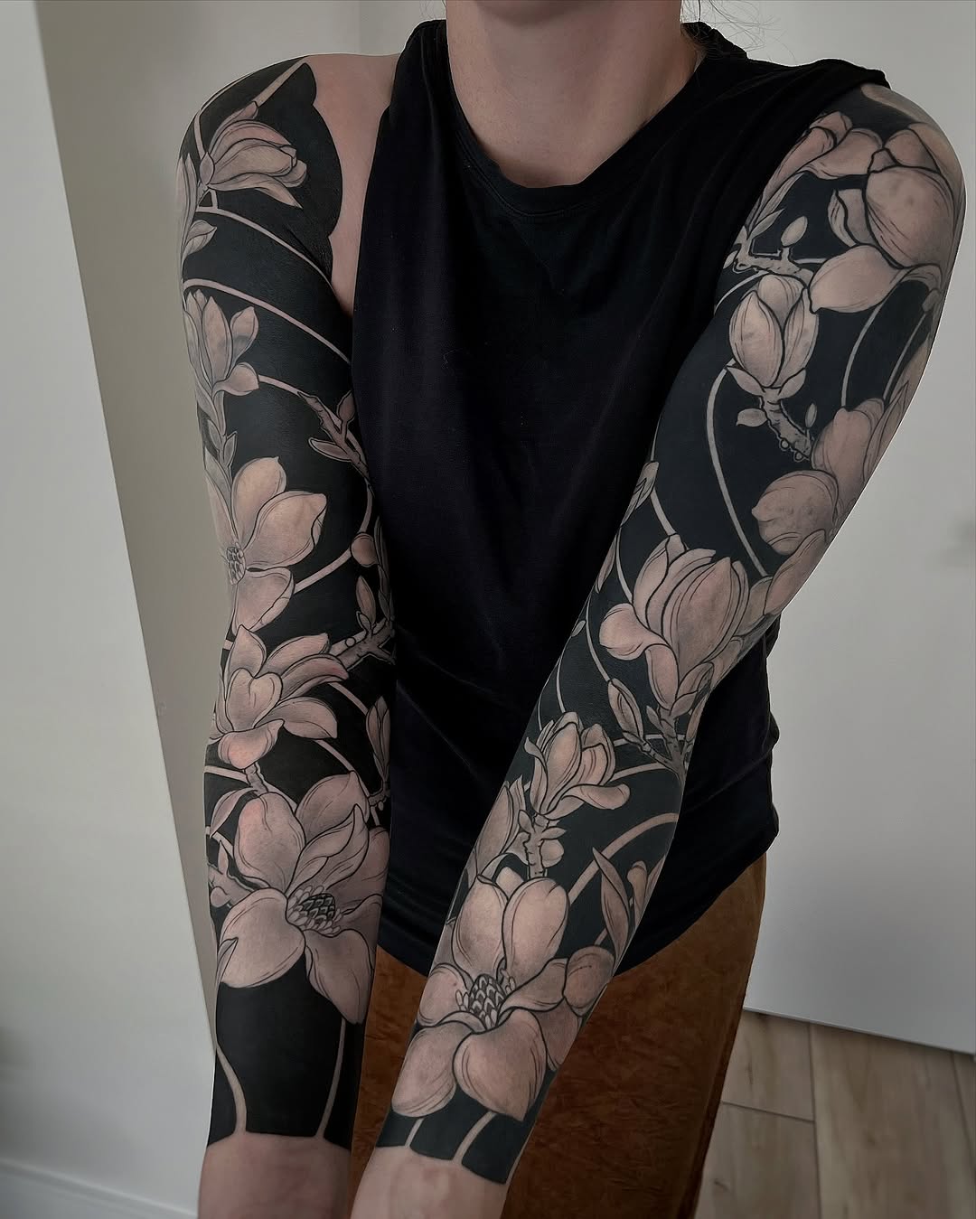 Beautifully intricate magnolia sleeve tattoos Tattoo on skin