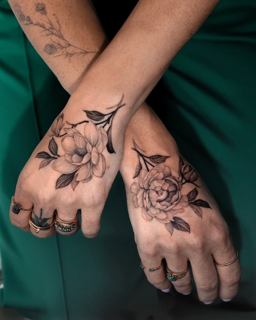 Elegant Magnolia Tattoos on Hands Tattoo on skin