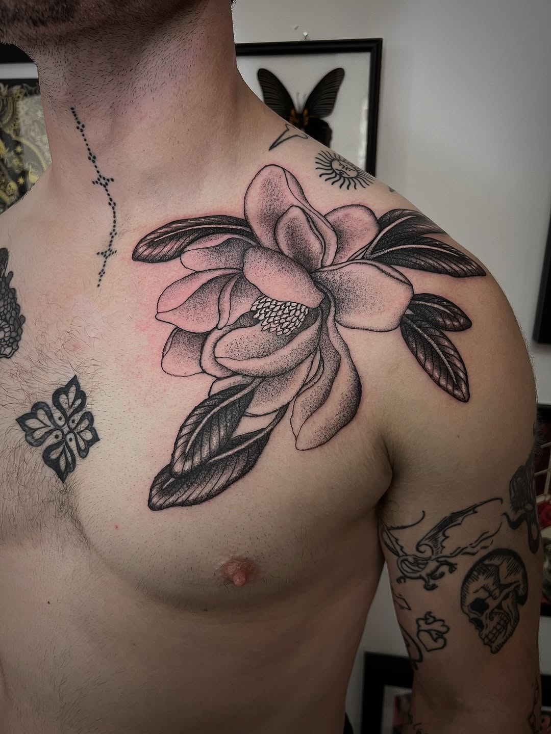 Stunning Magnolia Tattoo on Shoulder Tattoo on skin