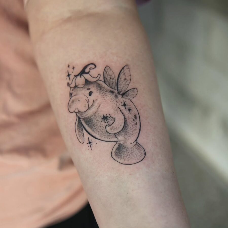 Charming Manatee Fairy Tattoo Design Tattoo on skin