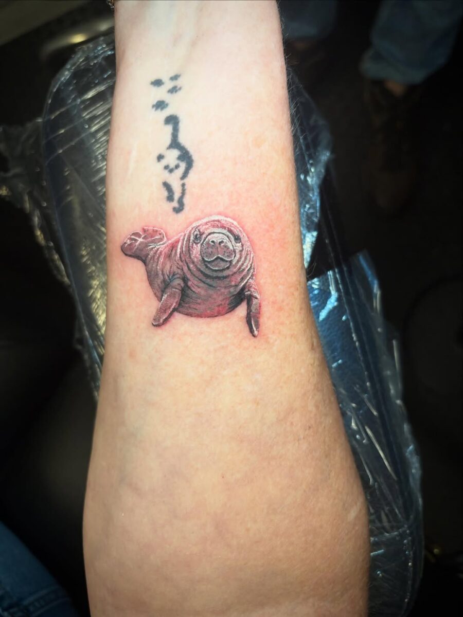 Vibrant Manatee Tattoo on Arm's Skin Tattoo on skin