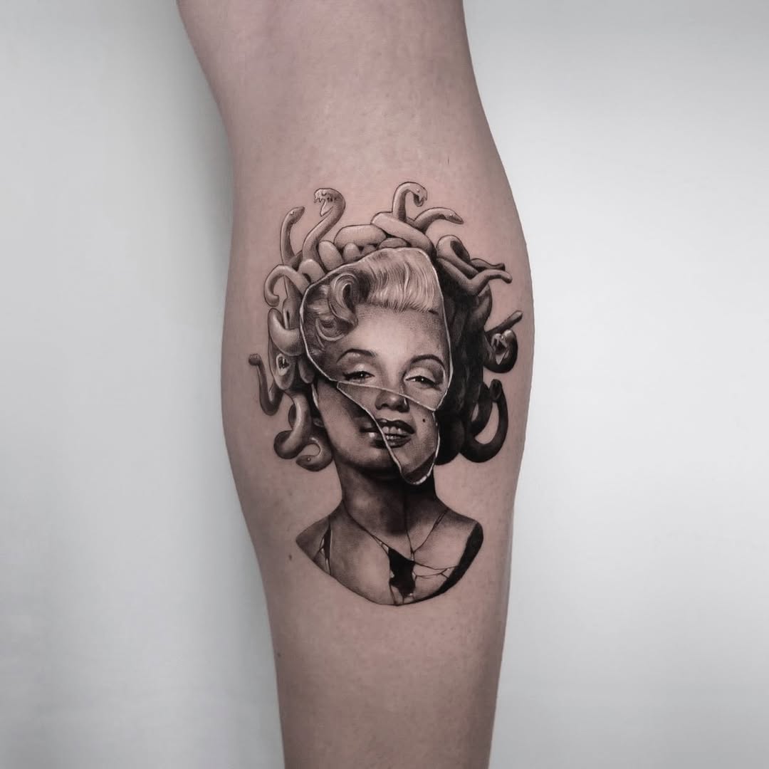 Striking Medusa-Inspired Marilyn Monroe Tattoo Tattoo on skin