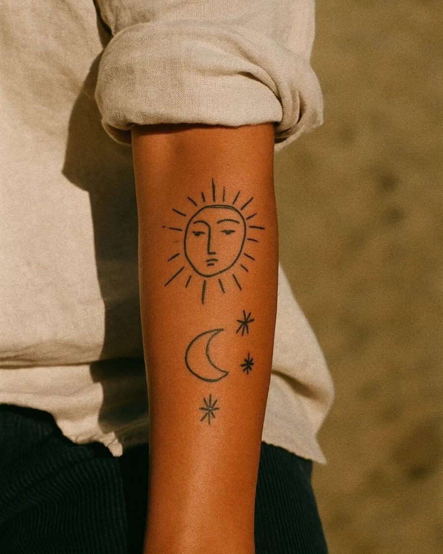 A serene sun and moon tattoo design Tattoo on skin