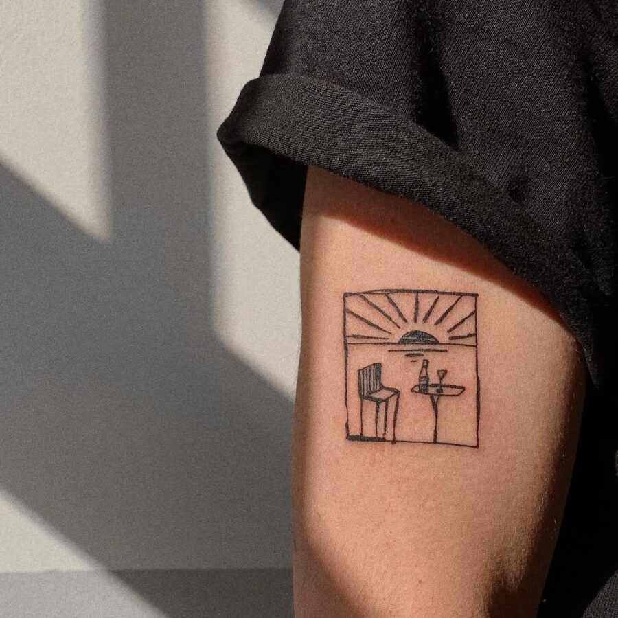 Minimalist sunset tattoo for serenity and reflection Tattoo on skin