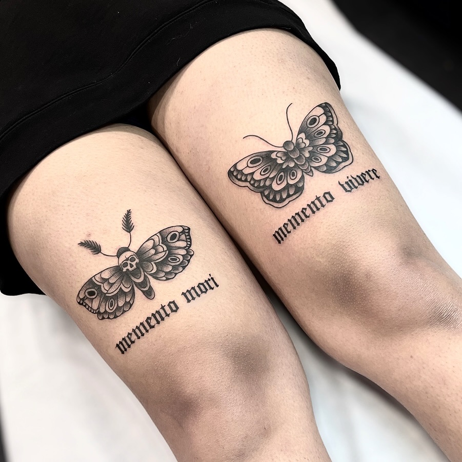 Symbolic butterflies conveying mindful messages Tattoo on skin