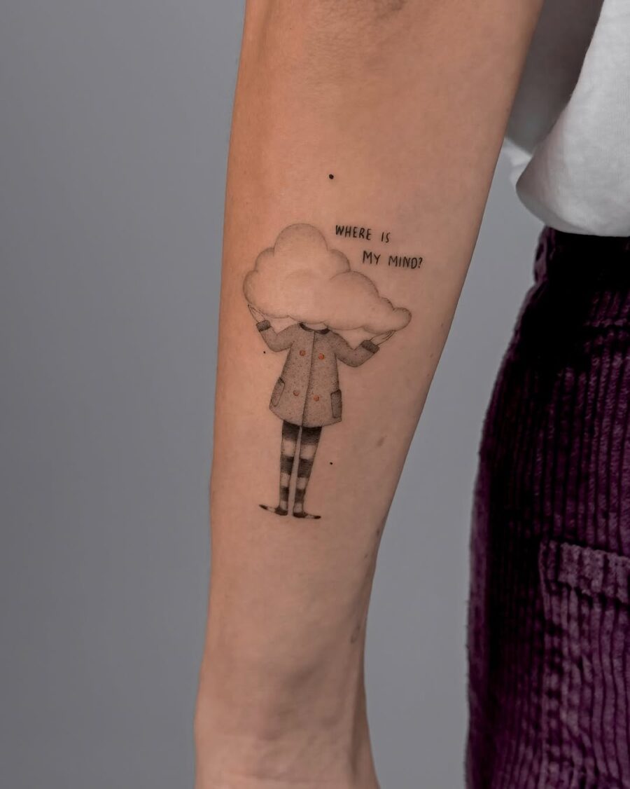 Whimsical tattoo exploring mindfulness and presence Tattoo on skin