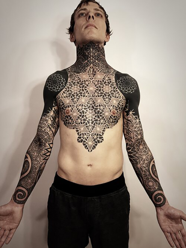 Chest, Arms, and Neck Mosaic Medley Tattoo Mosaic Tattoo Design Tattoo on skin