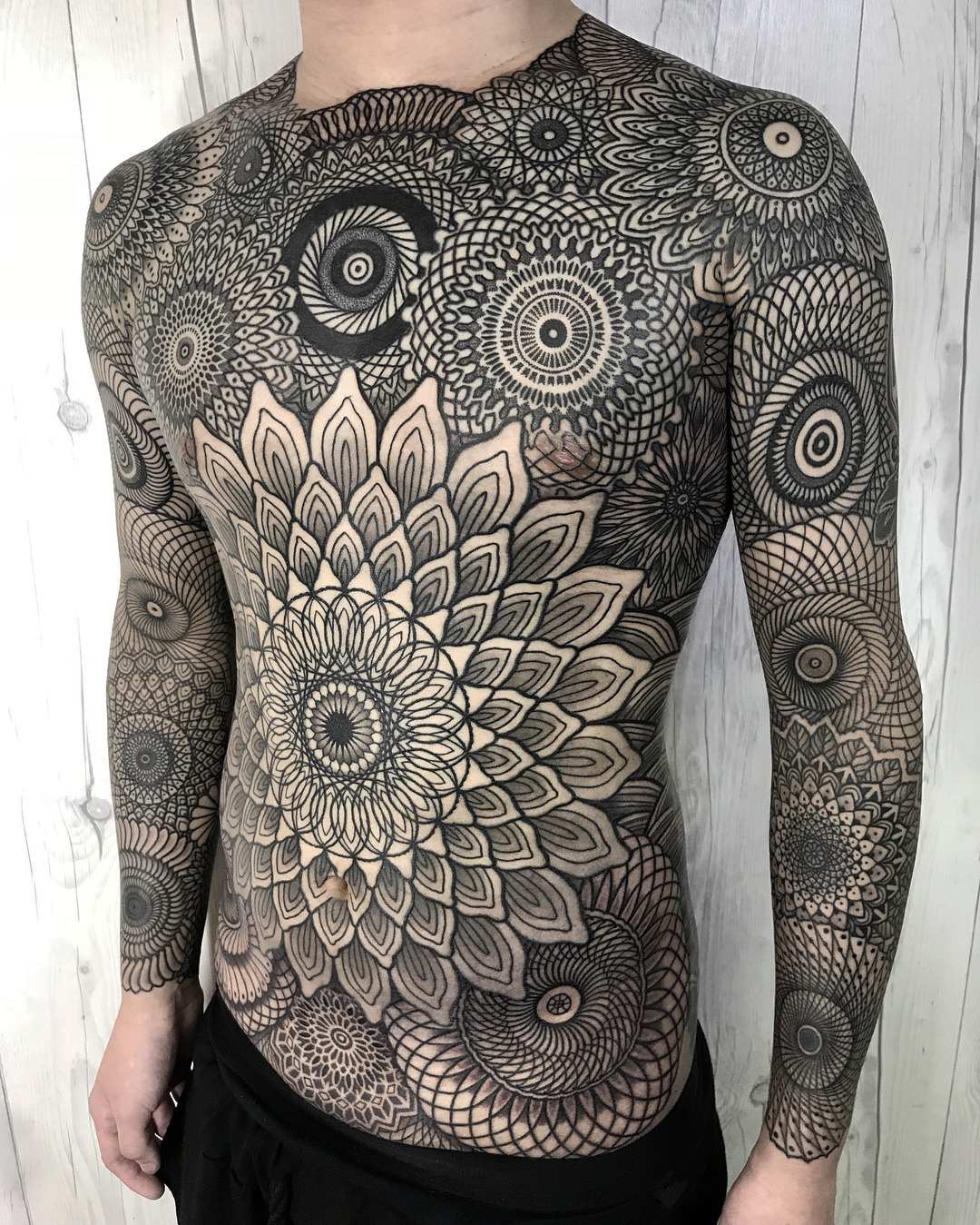 Complete Upper Body Spiral Mandala Mosaic Tattoo Tattoo on skin