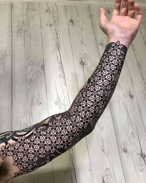 Floral Mosaic Under Arm Tattoo in Grayscale Mosaic Tattoos Tattoo on skin