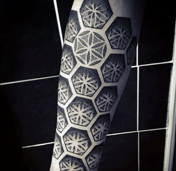 Grayscale Honeycomb Mosaic Tattoo on Forearm Mosaic Tattoo Design Tattoo on skin