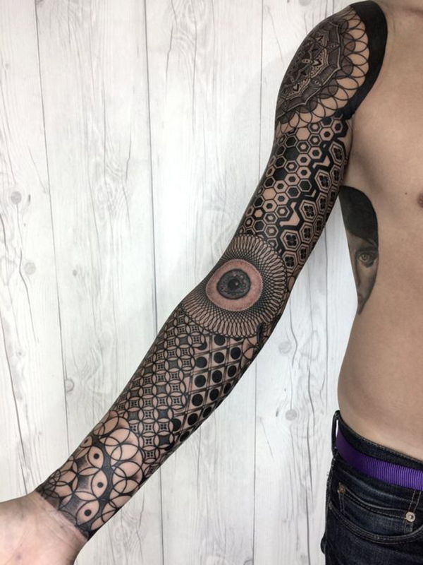 Intricately Detailed Mosaic Full Arm Sleeve Tattoo Mosaic Tattoos Tattoo on skin