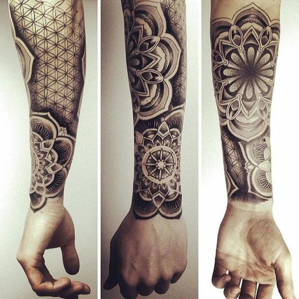 Mixed Patterns Mosaic Tattoo on Forearm Mosaic Tattoo Design Tattoo on skin