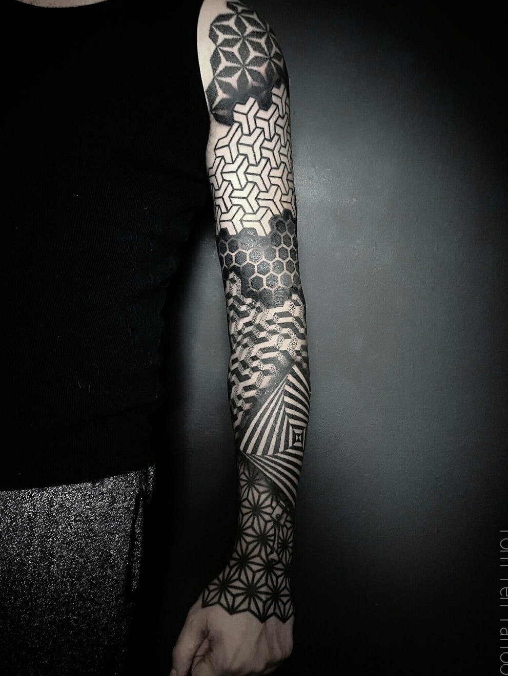 Patchwork Style Mosaic Full Arm Sleeve Tattoo Mosaic Tattoo Design Tattoo on skin